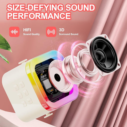 Karaoke Rechargeable Wireless Mini Bluetooth Speaker with Microphone & LED Lights | Portable Singing Machine for Kids Boys & Girls | Music Toy Birthday Gift for Children & Adults