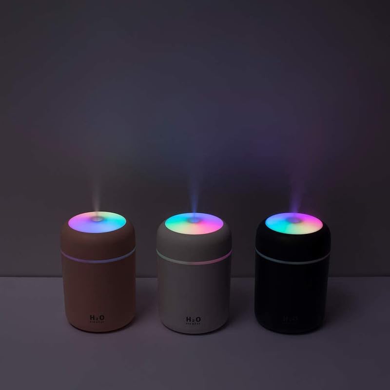 Humidifier With Colorful Light For Room, Bedroom, Office, Car (Grey), 300 ML