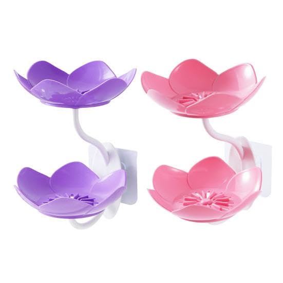 Lotus Flower Shape Soap Holder | Double Layer Drainable Soap Dish | Wall Mounted & Reusable | Adhesive Sticker Included | No-Soggy Soap Solution for Bathroom & Kitchen (Multi-2 pcs)