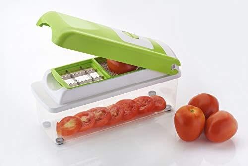 12 in 1 Multipurpose Chopper, Fruits & Vegetable Cutters, Grater Peeler Chipser, Unbreakable Food Grade Body, Easy Push to Clean Button Slicer Dicer, Chopper for Kitchen (Green, Plastic)