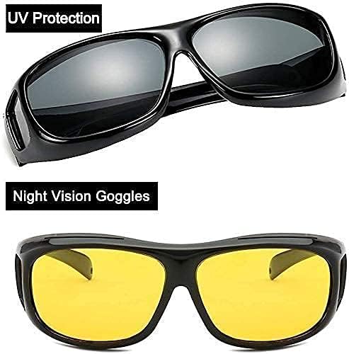HD Vision Day & Night Unisex Goggles Anti-Glare Polarized Sunglasses Men/Women Driving Glasses UV Protection All Bikes&Car-Pack of 2 Goggles (Yellow/Black)