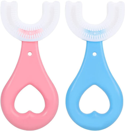 Toothbrush for Kids with U Shaped Silicone Brush Head for 360 Degree Cleaning Suitable For 2-6 Years, Manual, Heart Design, Multicolor, Pack of 2