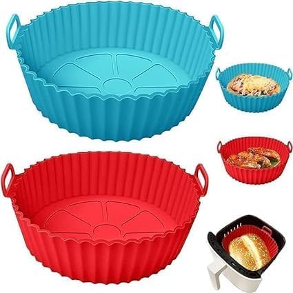 6 pcs. Reusable Air Fryer Silicone Pot Liners | Non-Stick Heat-Resistant Basket Baking Trays | Airfryer Oven Accessories | Dishwasher Safe | Multicolor | (Pack of 1)