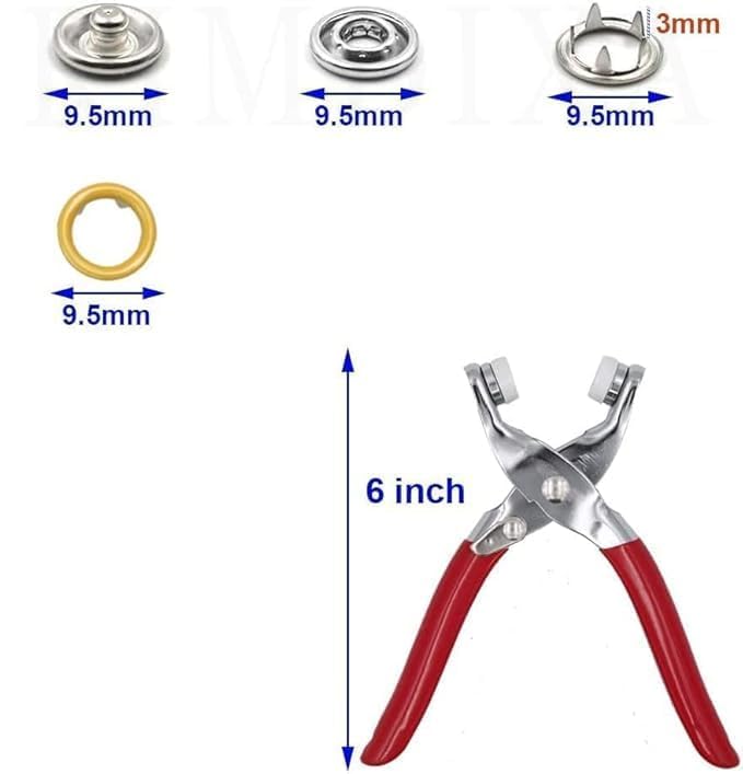 Premium Snap Button Fastener Kit with Pliers Tool (100 Sets) – Metal Press Stud Buttons for Clothes, Leather, Bags, DIY Craft – Stainless Steel Snap Kit with Storage Box (Pack of 1)