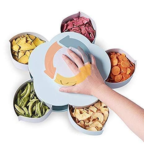 Single Layer Smart Candy Box | Rotating Snack Storage Box with Compartments | Multi-Compartment Organizer for Candy, Nuts, Snacks, Dry Fruits