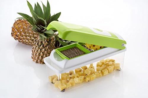 12 in 1 Multipurpose Chopper, Fruits & Vegetable Cutters, Grater Peeler Chipser, Unbreakable Food Grade Body, Easy Push to Clean Button Slicer Dicer, Chopper for Kitchen (Green, Plastic)