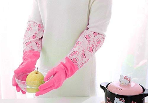 Reusable Rubber Latex Pvc Flock Lined Long Elbow Hand Gloves Safety Kitchen For Dish-Washing, Cleaning, Gardening, Laundry And Sanitation And Lab Work (Pack of 1 Pair Pink)