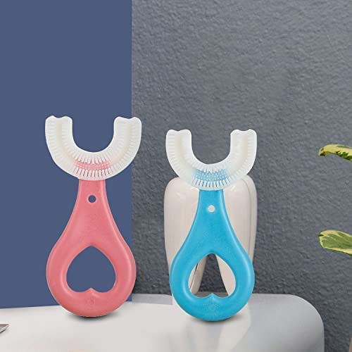 Toothbrush for Kids with U Shaped Silicone Brush Head for 360 Degree Cleaning Suitable For 2-6 Years, Manual, Heart Design, Multicolor, Pack of 2