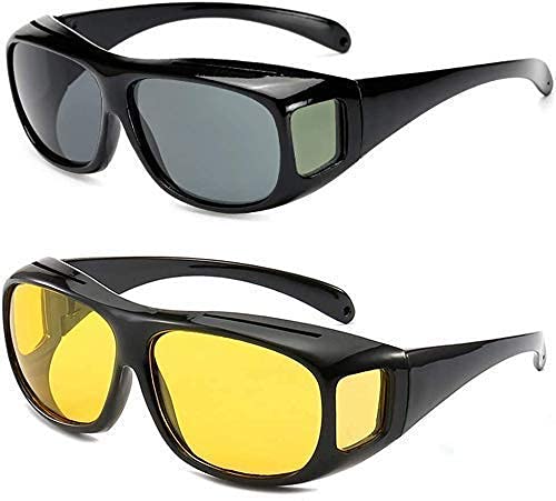 HD Vision Day & Night Unisex Goggles Anti-Glare Polarized Sunglasses Men/Women Driving Glasses UV Protection All Bikes&Car-Pack of 2 Goggles (Yellow/Black)