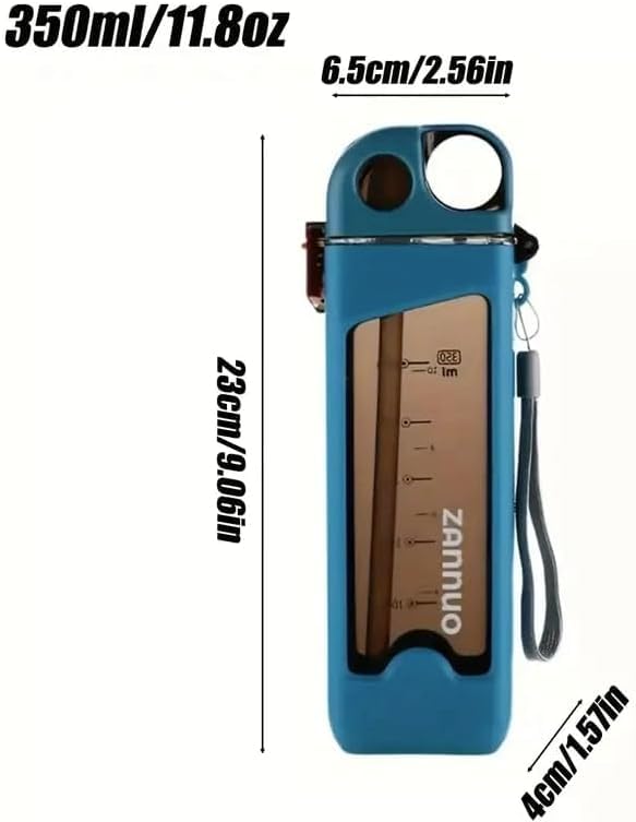 350ml Square Leakproof Sports Water Bottle - BPA-Free Portable Plastic Flat Bottle