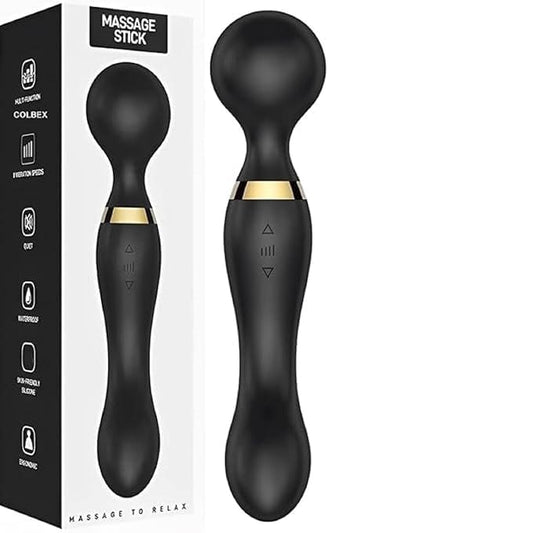 Dual Head Sports Massager – 8 Speeds, 20 Vibration Patterns, 360° Rotating Massage Stick – Waterproof, Rechargeable Body Massager for Deep Tissue Pain Relief And Relaxation (Black)