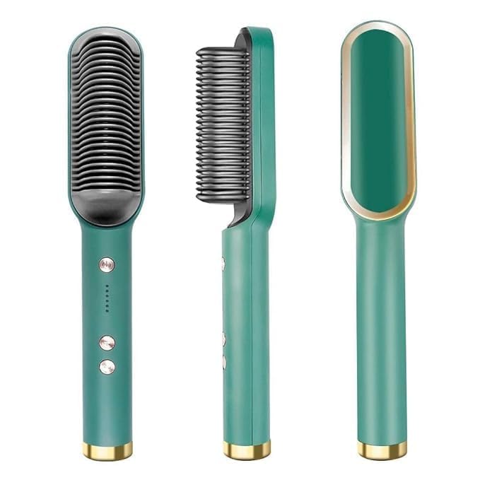 3-in-1 Ceramic Hair Straightening Brush for Women with 5 Heat Settings & 30-Second Fast Heating – Multicolored