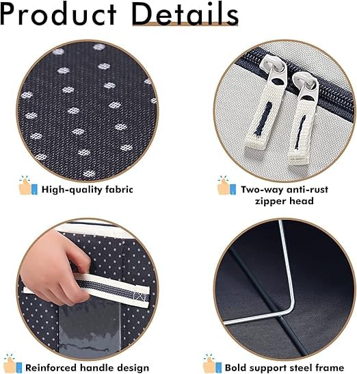 Foldable 66L Cloth Storage Bags Organizer Container | Foldable Metal Frame Basket with Clear Window, Carry Handles & Sturdy Zipper for Closet, Bedding Bag (Alloy Steel;Metal)