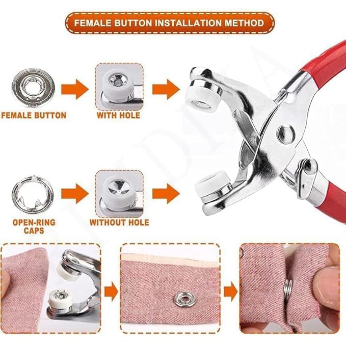 Premium Snap Button Fastener Kit with Pliers Tool (100 Sets) – Metal Press Stud Buttons for Clothes, Leather, Bags, DIY Craft – Stainless Steel Snap Kit with Storage Box (Pack of 1)