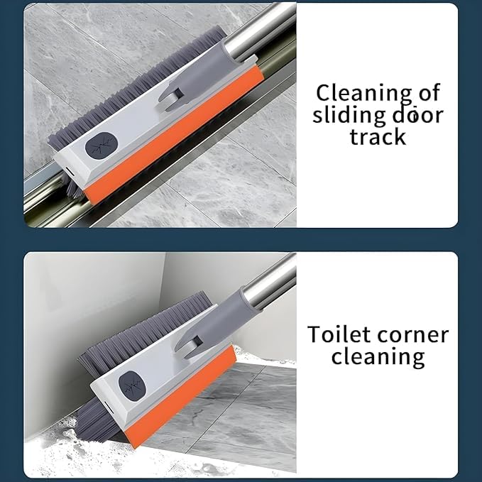 3 in 1 Bathroom Cleaning Brush with Wiper, Long Handle Floor Scrub Brush for Bathroom & Toilet, 180° Rotating Tile Cleaning Brush, Multifunction Floor Scrubber Tool with Foldable Handle