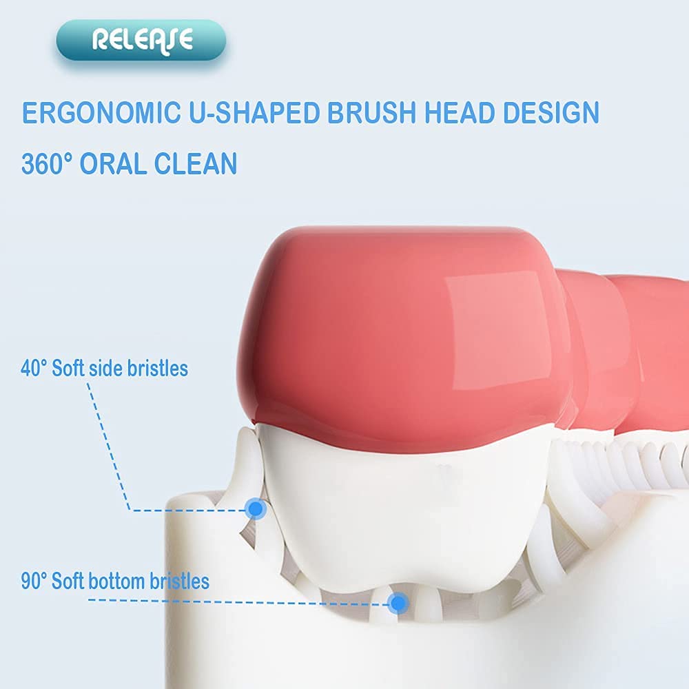 Toothbrush for Kids with U Shaped Silicone Brush Head for 360 Degree Cleaning Suitable For 2-6 Years, Manual, Heart Design, Multicolor, Pack of 2