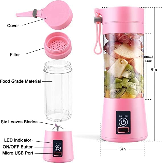 Portable 6-Blade USB Rechargeable Juicer Blender (380ml) – Personal Smoothie & Shake Maker