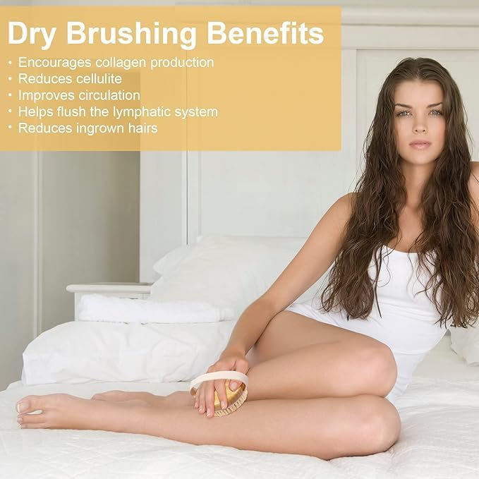 Dry Brushing Body Brush Exfoliating Body Scrubber Wooden Shower Brush Body Exfoliator Dry Brush Bath Brush for Cellulite and Lymphatic, Improve Circulation, Stop Ingrown Hairs