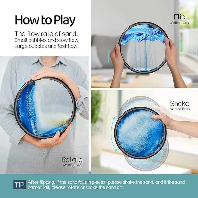 Moving Sand Art Picture Glass Liquid Painting 3D Natural Landscape showpieces for Home Decor Antique Gifts for Kids Office Desktop Decoration Desk Table Decorative Items (Deep Sea Blue)