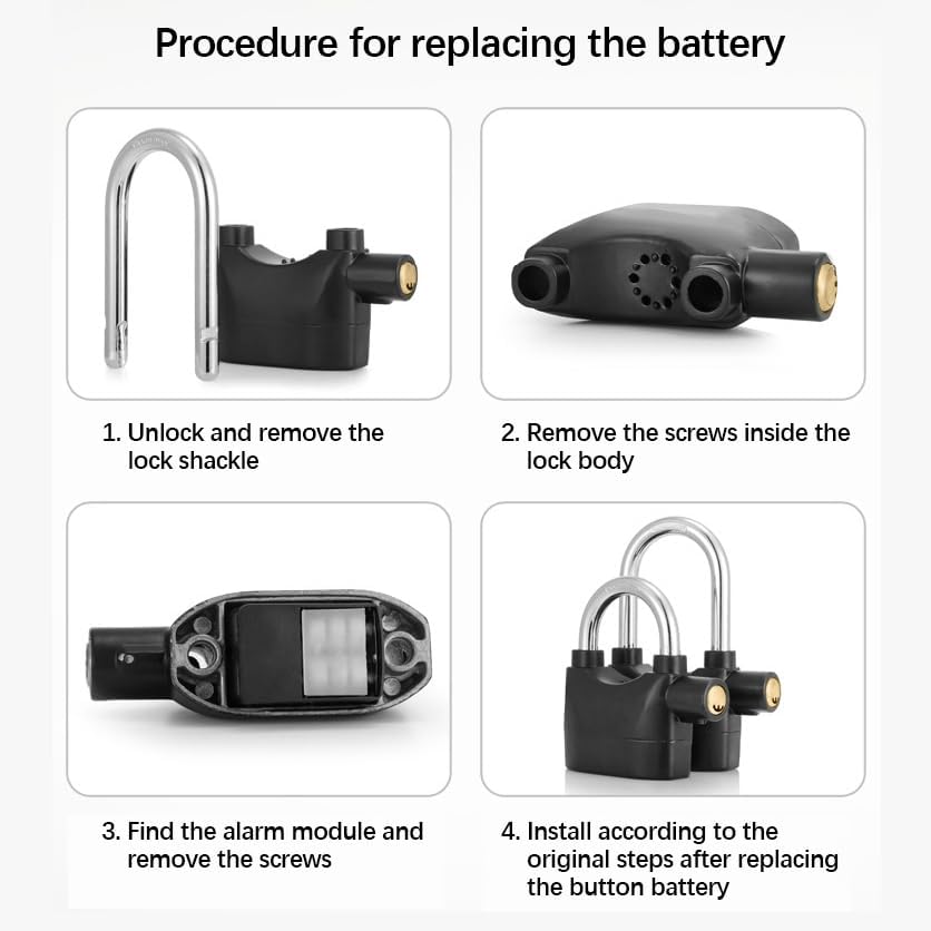 Alarm Security Lock with Motion Sensor Siren and 3 Keys, Metallic Finish for Home Safety Anti Theft System for Home, Office Door and Bikes (Motion Sensing Siren Locks, Metal, Black)
