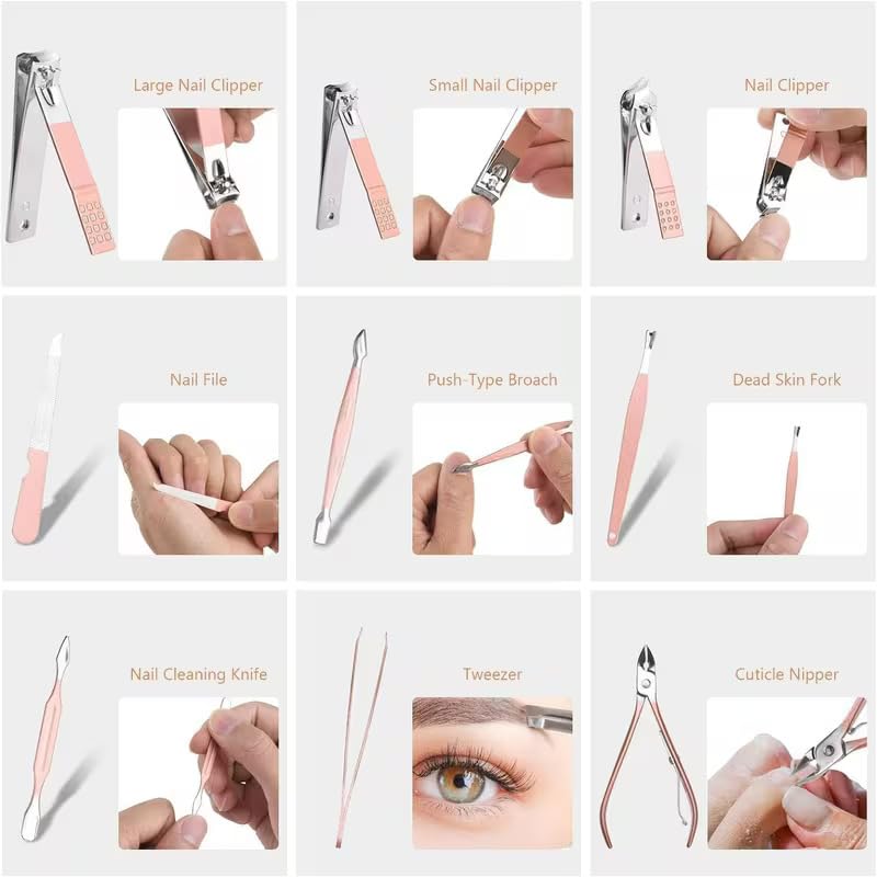 18 in 1 Stainless Steel Manicure Set Professional Nail Care Grooming Kit for Men and Women with Nail Clipper Pedicure Tool Eyebrow Ear and Facial Tools in Portable Travel PU Leather Case