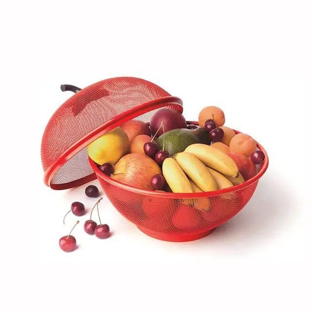 Apple Shape Net Fruits & Vegetables Basket for Kitchen, Fruit Basket with Net Cover, Fruit and Vegetable Stand Basket red
