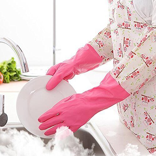 Reusable Rubber Latex Pvc Flock Lined Long Elbow Hand Gloves Safety Kitchen For Dish-Washing, Cleaning, Gardening, Laundry And Sanitation And Lab Work (Pack of 1 Pair Pink)