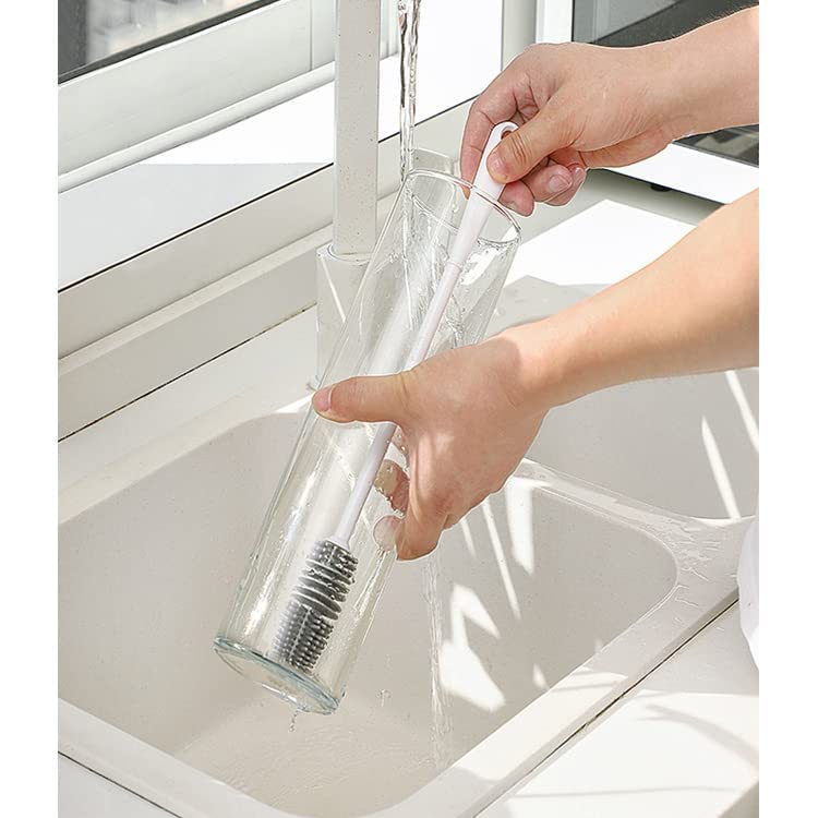 Long Handle Silicone Bottle Cleaner Brush for Washing Water Bottle, Solution Bottle, Mug. Cleaning Brush (Pack of 1) (Color - Grey)