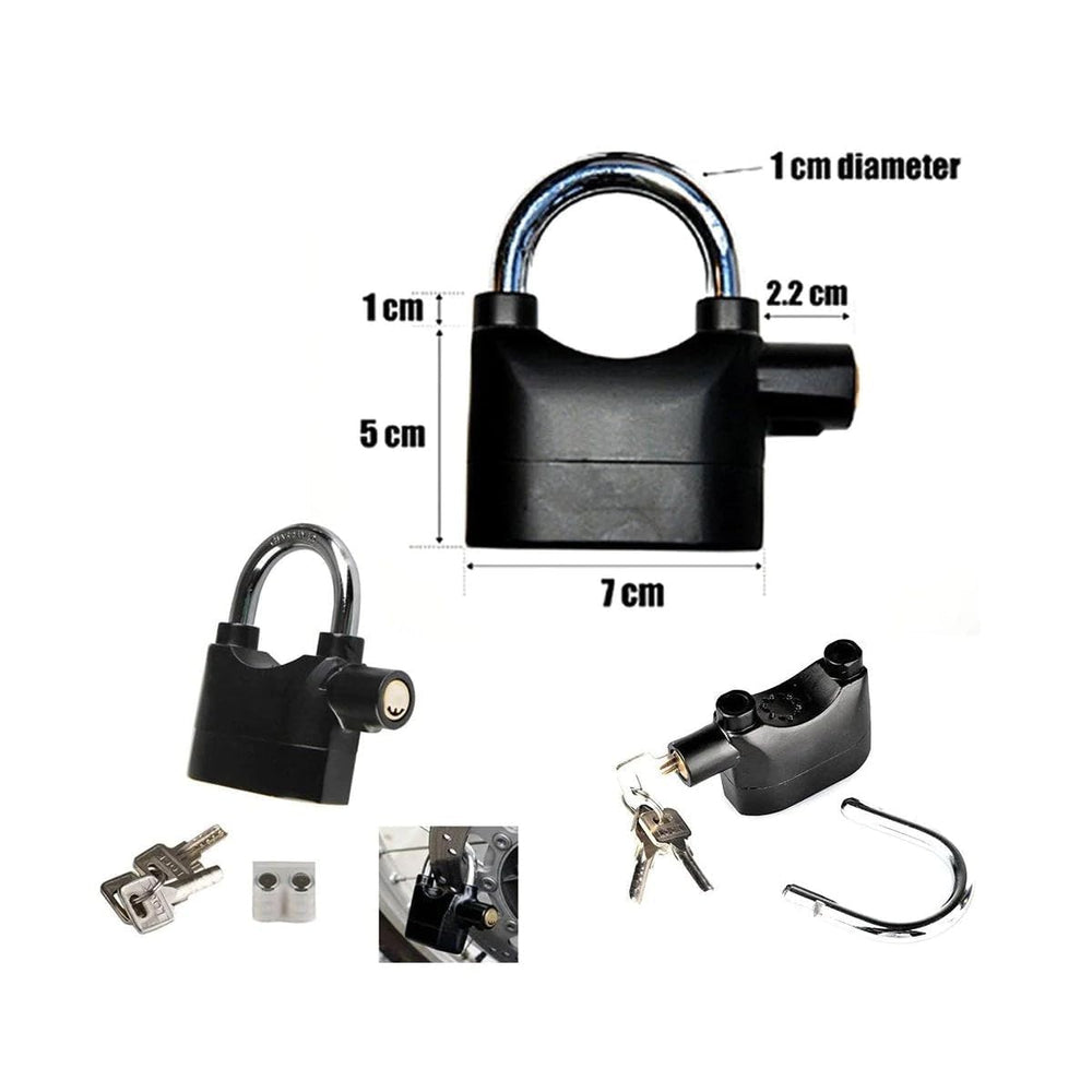 Alarm Security Lock with Motion Sensor Siren and 3 Keys, Metallic Finish for Home Safety Anti Theft System for Home, Office Door and Bikes (Motion Sensing Siren Locks, Metal, Black)