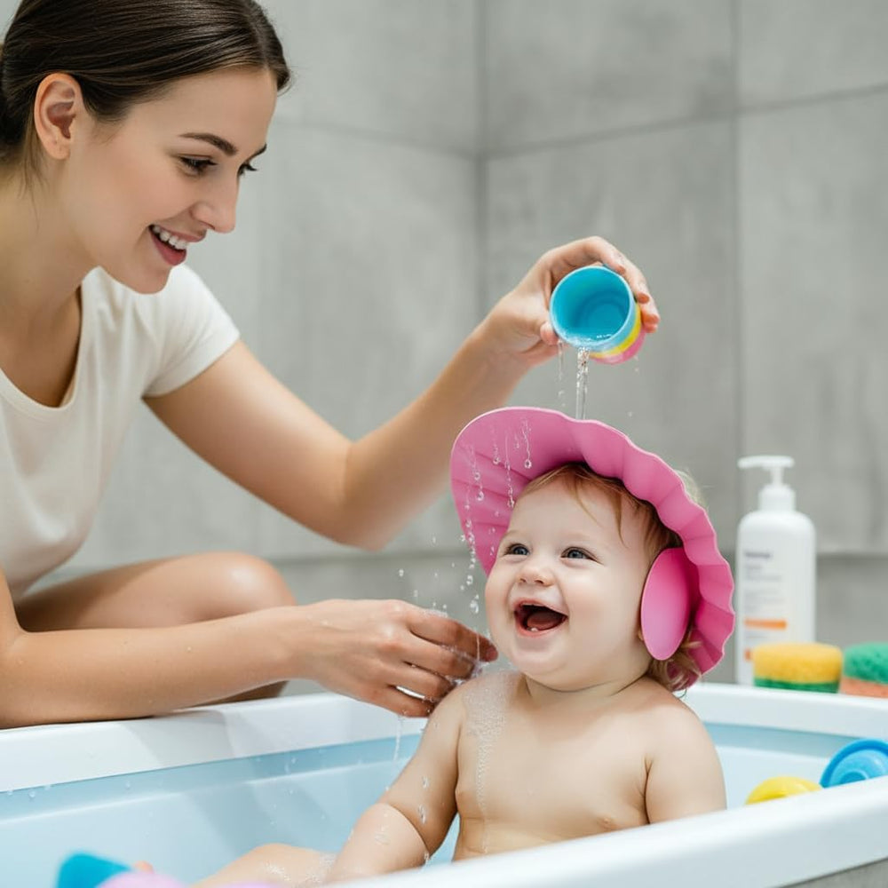 Adjustable Baby Bath Shower Cap – Soft Silicone Hair Wash Visor with Eye & Ear Protection | Waterproof Shampoo Shield for Newborns, Toddlers & Kids (Multicolor, Pack of 1)