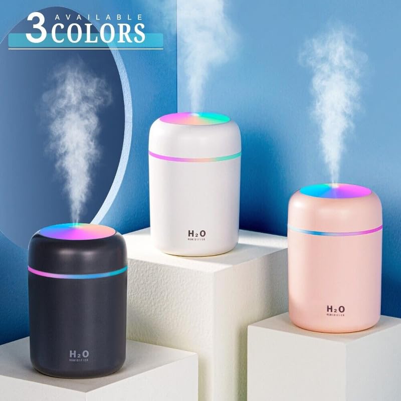 Humidifier With Colorful Light For Room, Bedroom, Office, Car (Grey), 300 ML