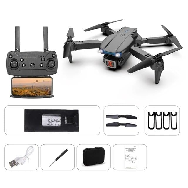 E88 Pro Mini Drone with Dual HD Camera, 4K Wide Angle WiFi FPV Foldable RC Quadcopter, Altitude Hold & One-Key Return for Beginners (Grey)