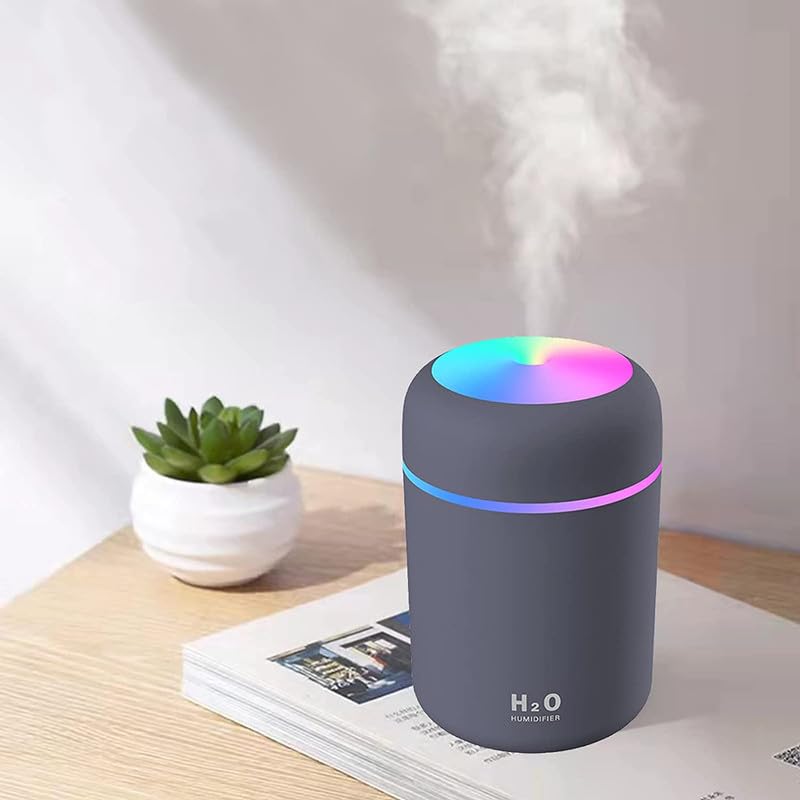 Humidifier With Colorful Light For Room, Bedroom, Office, Car (Grey), 300 ML