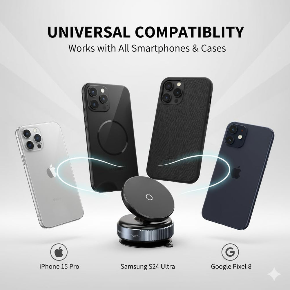 K009 360° Rotating Magnetic Phone Holder for Car – Universal Suction Cup Mount, Hands-Free Mobile Stand for Car, Gym, Shower, Mirror, Compatible with All Smartphones and Mobile - Black