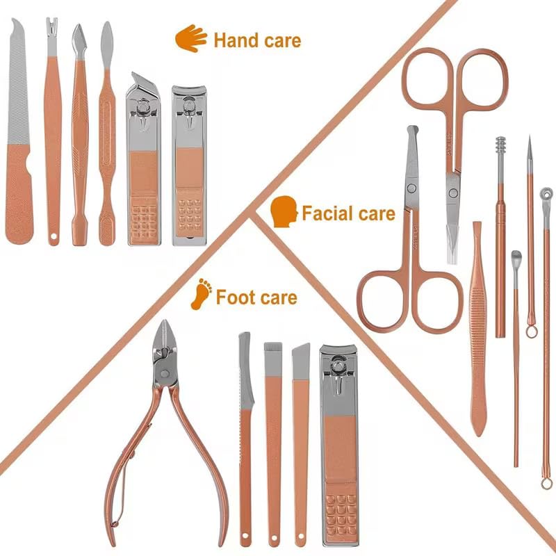 18 in 1 Stainless Steel Manicure Set Professional Nail Care Grooming Kit for Men and Women with Nail Clipper Pedicure Tool Eyebrow Ear and Facial Tools in Portable Travel PU Leather Case