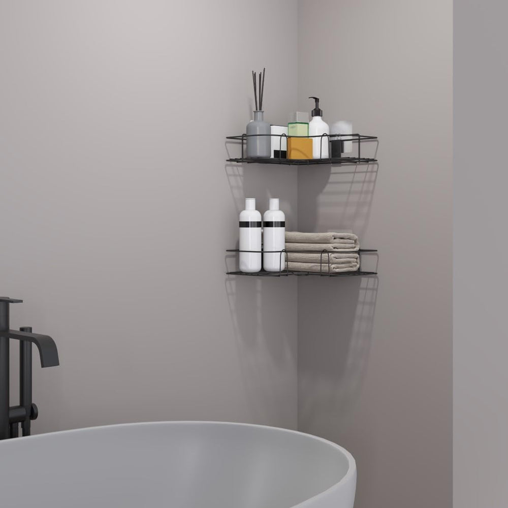 Wall Mounted Self-Adhesive Bathroom Corner Shelf/Kitchen Rack & Holder/Storage Organizer Rack - Bathroom Accessories (Material-GI Metal, Powder Coated Finish, Black, Pack of 1)