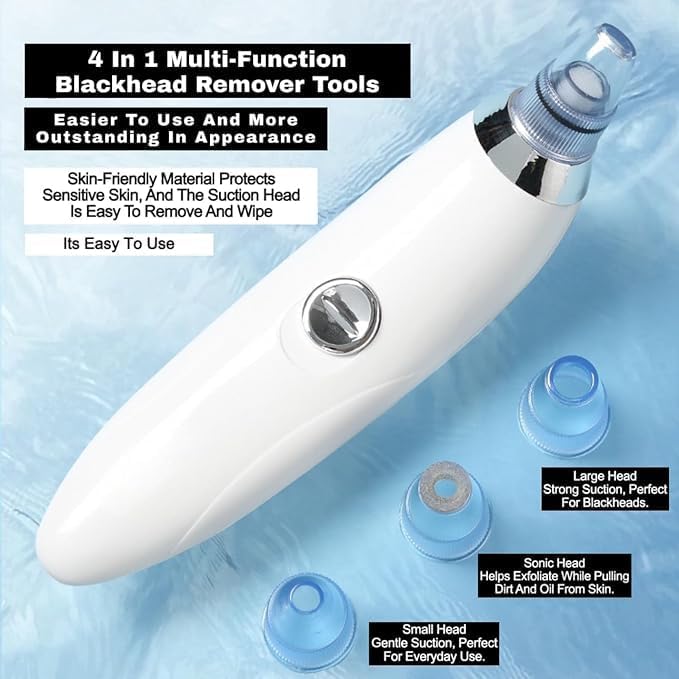 4 In 1 Multi-Function Blackhead Whitehead Extractor Remover Device Facial Cleansing Tool,Skin Cleaner,Pimple Removal Tool,Acne Pimple Pore Cleaner Vacuum Suction Tool For Men & Women