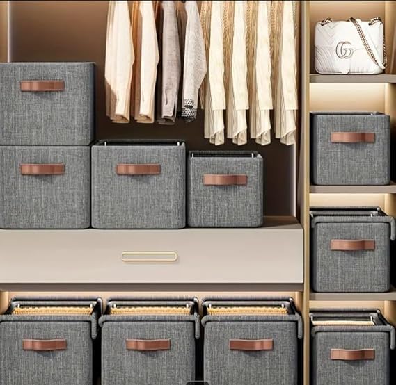 26L Foldable Clothes Organizer For Wardrobe, Blanket Storage Box, Cloth and Dress Organiser Metal Frame Basket Bag with Zipper & Lid, Carry Handles for Bedding, Closet Organizers