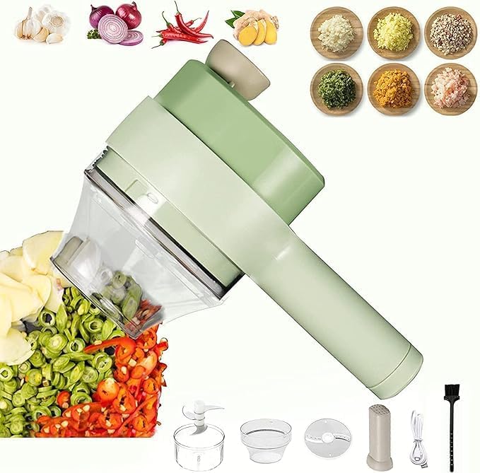 4-in-1 Electric Choppers - Multi-Function Food Processor, Mini Chopper, Garlic Masher, Slicer & Dicer - Compact Kitchen Gadget, Electric Mini Chopper, Vegetable Chopper, 250ml Bowl Capacity
