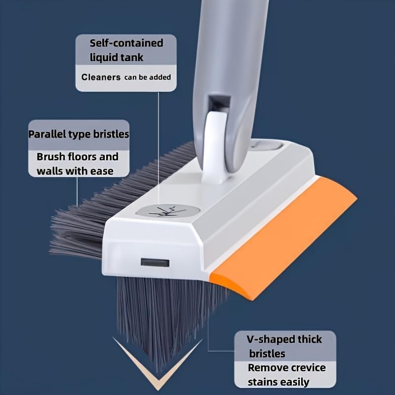 3 in 1 Bathroom Cleaning Brush with Wiper, Long Handle Floor Scrub Brush for Bathroom & Toilet, 180° Rotating Tile Cleaning Brush, Multifunction Floor Scrubber Tool with Foldable Handle