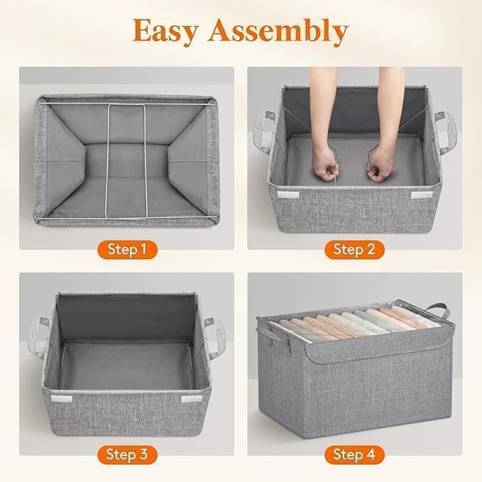 26L Foldable Clothes Organizer For Wardrobe, Blanket Storage Box, Cloth and Dress Organiser Metal Frame Basket Bag with Zipper & Lid, Carry Handles for Bedding, Closet Organizers