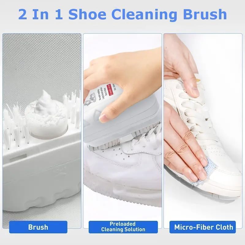 2-in-1 White Shoe Cleaner Kit | Convenient No-Scrub Cleaning Brush for Sneakers, Sports Shoes & Cloth Surfaces | Quick Stain Remover, Travel-Friendly Shoe Care Accessory (1)