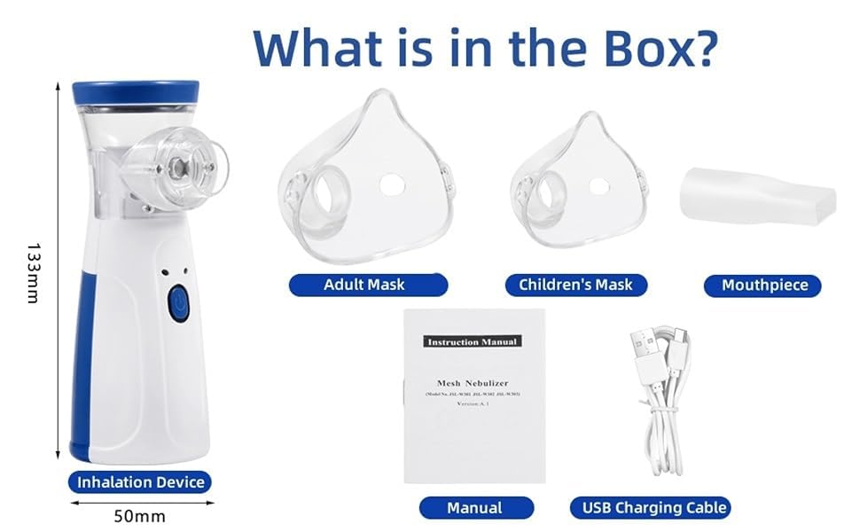 Nebulizer, Portable Mesh Nebulizer for Adults & Kids, Mini Handheld Ultrasonic Inhaler, Low-Noise Steam Vaporizer for Home & Travel, Wireless Vaporizer Machine With Respiratory Mask (Blue, 2026)
