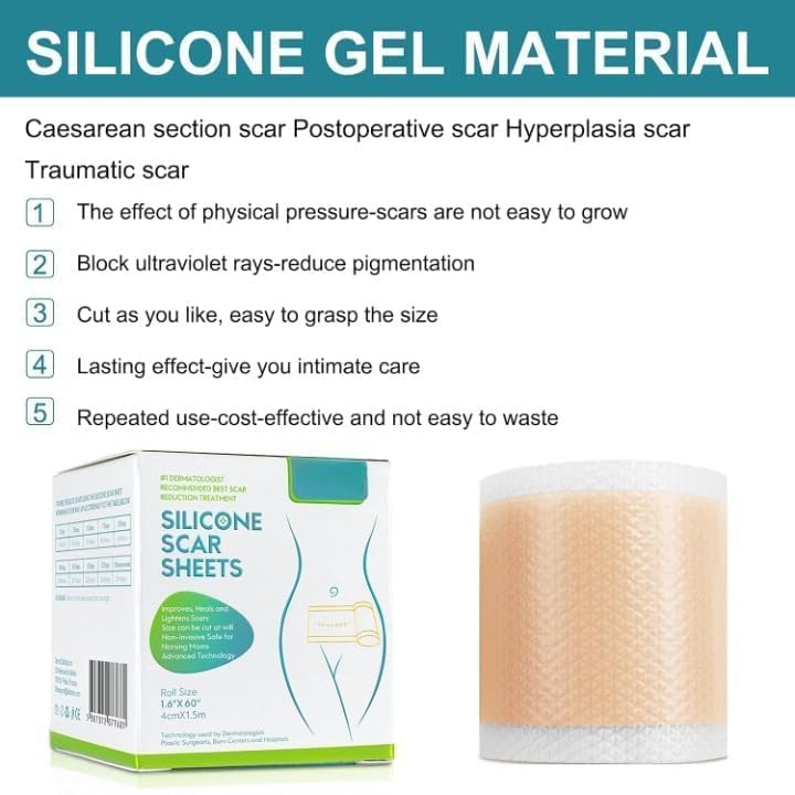 Silicone Scar Sheets,Silicone Scar Tape,Scar Tape For Surgical Scars,Silicone Scar Removal Strips For Surgical,C-Section,Tummy Tuck,Keloid Scars,Acne Scars, Reusable (1.6