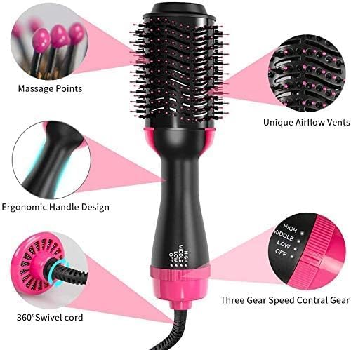 One Step Hot Air Brush 4 in 1 Hair Dryer Brush, One Step Hair Dryer & Volumizer with Ceramic Ionic Technology, 3 Heat Settings Blow Dryer Brush for Straightening Curling and Styling Hair