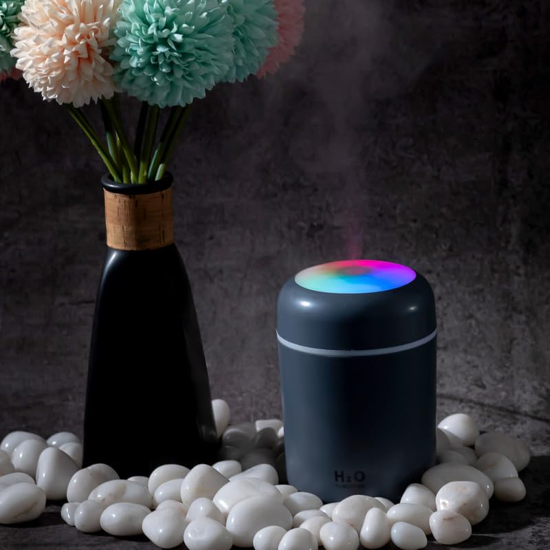Humidifier With Colorful Light For Room, Bedroom, Office, Car (Grey), 300 ML