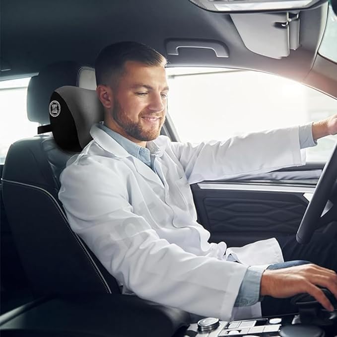 Car Neck Pillow,Neck Pain Relief for Long Drive Car Seat Back Head Rest Memory Foam Pillow for Driving with Adjustable Strap,and Breathable Removable Cover
