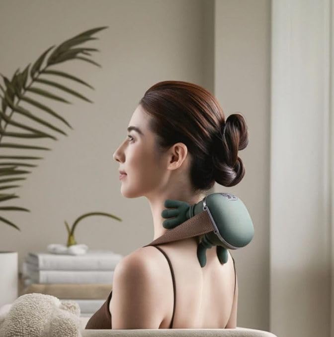 Shoulder & Neck Massager for Pain Relief | Deep Tissue Kneading with Dual-Zone Heat & 2-Speed Temperature Control | Back & Leg Massager | Useful Gift | Green