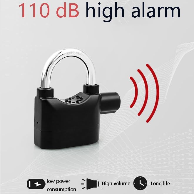 Alarm Security Lock with Motion Sensor Siren and 3 Keys, Metallic Finish for Home Safety Anti Theft System for Home, Office Door and Bikes (Motion Sensing Siren Locks, Metal, Black)