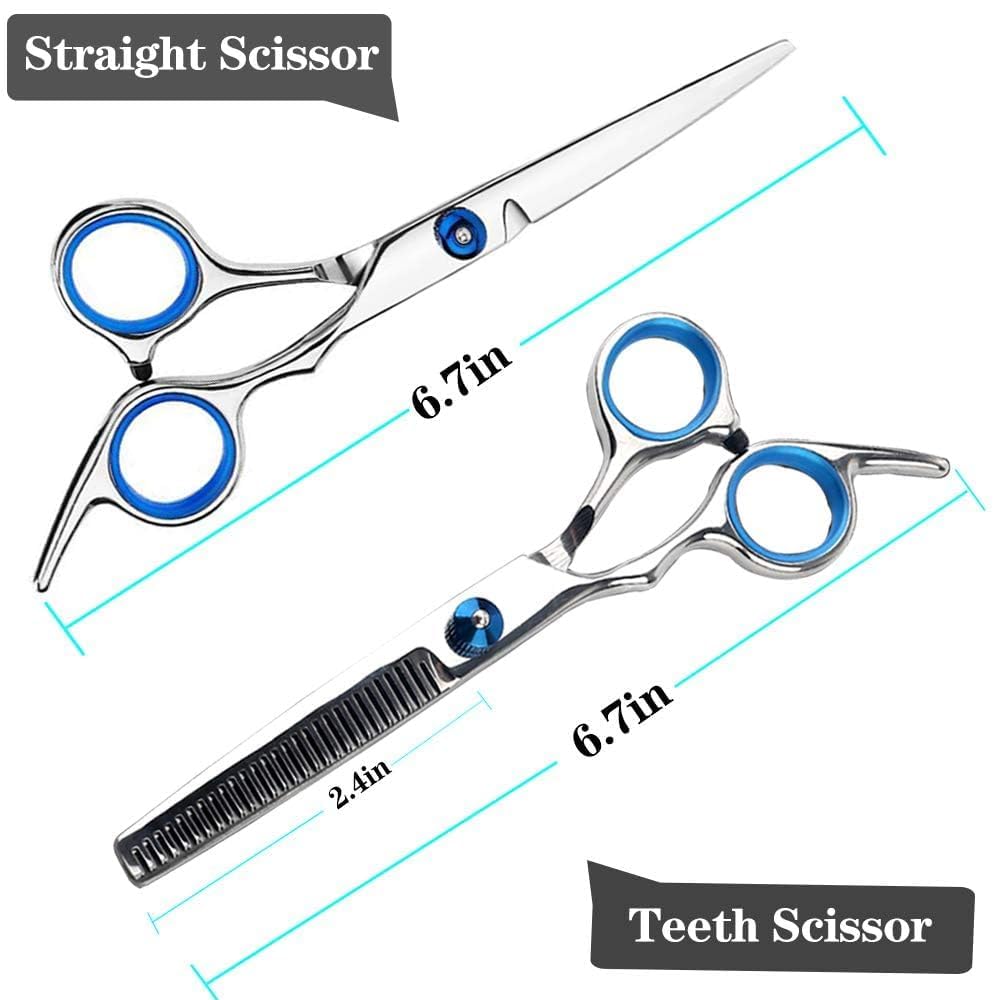 Professional Hair Cutting Barber Scissors Kit – 6.7 Inch Stainless Steel Hairdressing Scissors with 3 Combs, Haircut Cloak & Hair Clips – Complete Hair Cutting Tools for Men & Women (9Pcs)